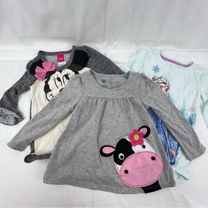 Girl's Long Sleeve Shirts - 3 Pack - 4T - Cow - Minnie - Elsa - Disney
